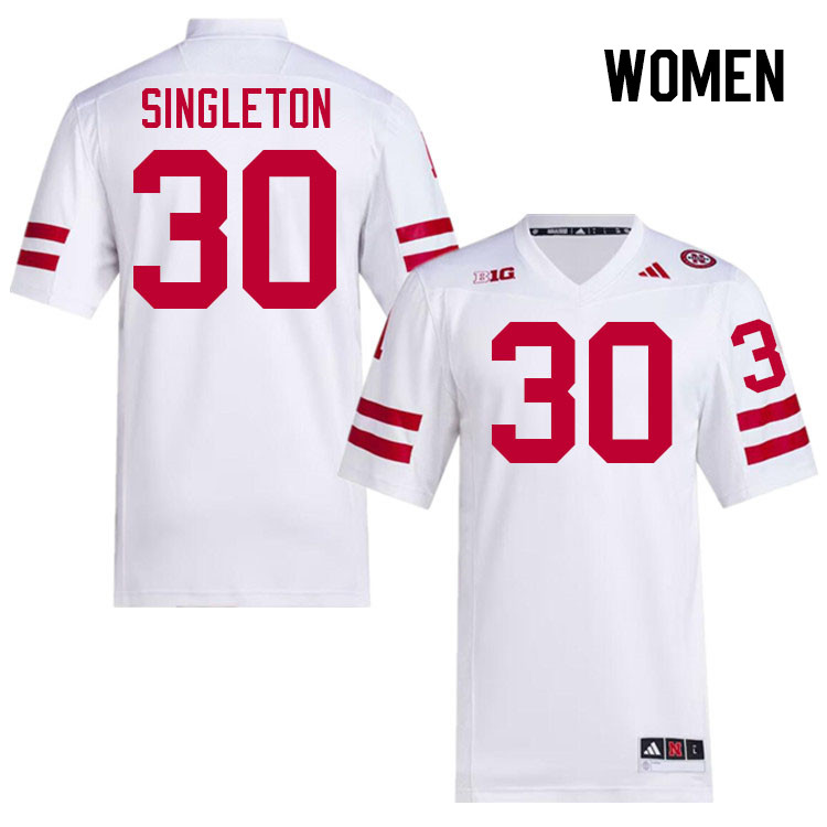 Women #30 DJ Singleton Nebraska Cornhuskers College Football Jerseys Stitched Sale-White